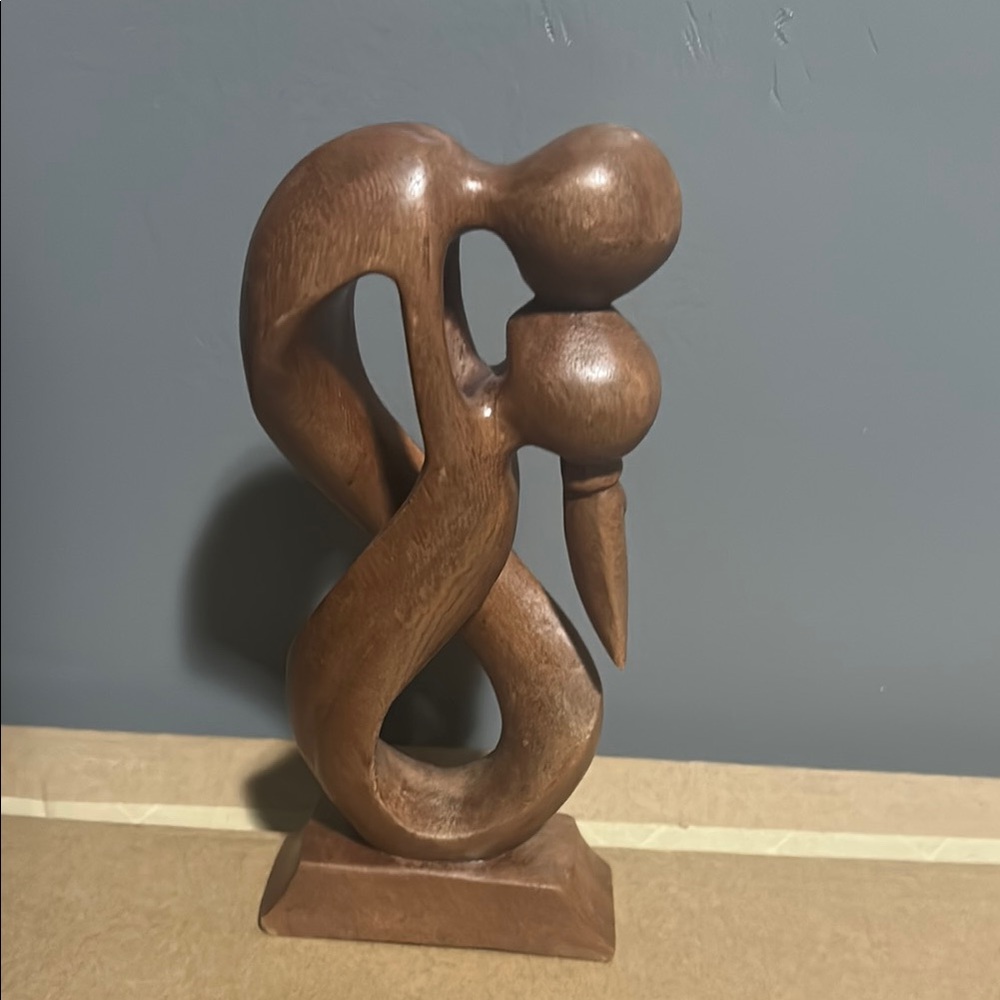 Vintage Couple MCM Brown Abstract Wooden Sculpture